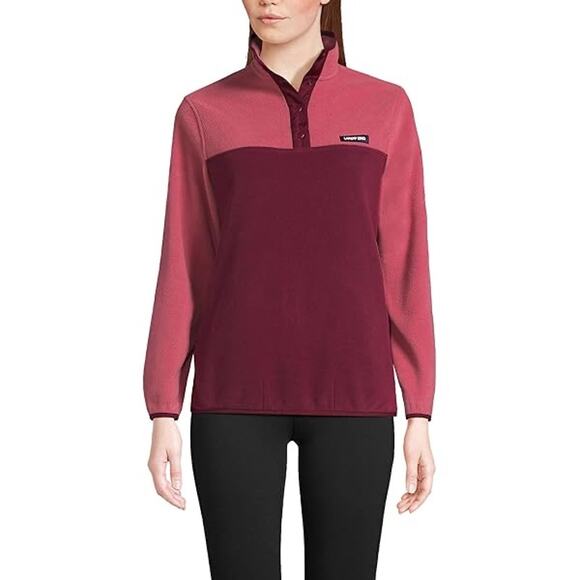 Lands' End Pink + Magneta Colorblock Snap Neck Heritage Fleece Pullover Medium - Picture 2 of 9